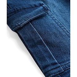 Pine Kids Cotton Elastane Woven Full Length Washed Jeans With Patch Detailing - Blue