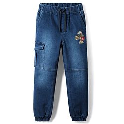 Pine Kids Cotton Elastane Woven Full Length Washed Jeans With Patch Detailing - Blue