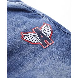 Pine Kids Cotton Elastane Woven Full Length Washed Jeans With Text Print - Navy Blue