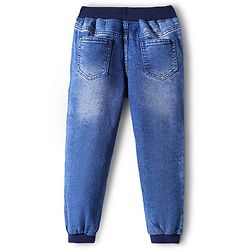 Pine Kids Cotton Elastane Woven Full Length Washed Jeans With Text Print - Navy Blue