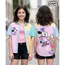 Pine Kids Disney Single Jersey Knit Half Sleeves Regular Collar Shirt and Slip with Minnie and Daisy Graphics - Pink