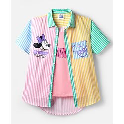 Pine Kids Disney Single Jersey Knit Half Sleeves Regular Collar Shirt and Slip with Minnie and Daisy Graphics - Pink