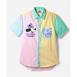 Pine Kids Disney Single Jersey Knit Half Sleeves Regular Collar Shirt and Slip with Minnie and Daisy Graphics - Pink