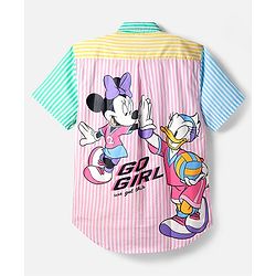 Pine Kids Disney Single Jersey Knit Half Sleeves Regular Collar Shirt and Slip with Minnie and Daisy Graphics - Pink