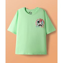 Pine Kids Disney Single Jersey Knit Drop Shoulder Half Sleeves Oversized T-Shirt & Skirt Set with Front & Back Minnie Mouse Graphics - Light Green & Blue
