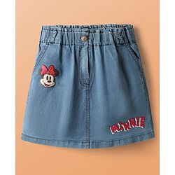 Pine Kids Disney Single Jersey Knit Drop Shoulder Half Sleeves Oversized T-Shirt & Skirt Set with Front & Back Minnie Mouse Graphics - Light Green & Blue