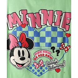 Pine Kids Disney Single Jersey Knit Drop Shoulder Half Sleeves Oversized T-Shirt & Skirt Set with Front & Back Minnie Mouse Graphics - Light Green & Blue