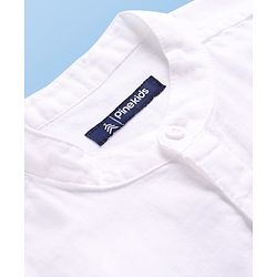 Pine Kids Linen Woven Full Sleeves Solid Color Mandarin Collar Kurta Style Shirt - White