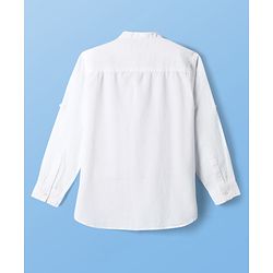 Pine Kids Linen Woven Full Sleeves Solid Color Mandarin Collar Kurta Style Shirt - White