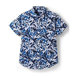 Pine Kids Cotton Woven Half Sleeves Floral Printed Shirt With T-Shirt - Blue