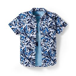 Pine Kids Cotton Woven Half Sleeves Floral Printed Shirt With T-Shirt - Blue