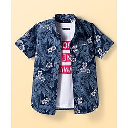 Pine Kids Cotton Woven Half Sleeves Shirt With T-Shirt & Floral Print - Multicolour