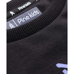 Pine Kids Cotton Knit Full Sleeves Text Printed Sweatshirt - Black