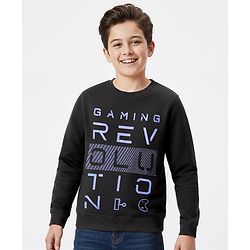Pine Kids Cotton Knit Full Sleeves Text Printed Sweatshirt - Black