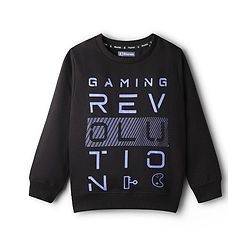 Pine Kids Cotton Knit Full Sleeves Text Printed Sweatshirt - Black