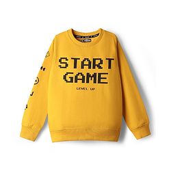Pine Kids Knit Full Sleeves Sweatshirt With Text Print - Gold