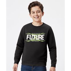 Pine Kids Knit Full Sleeves Sweatshirt With Future Print - Black