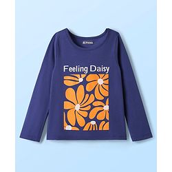 Pine Kids 100% Cotton Full Sleeves Night Suit With Floral Print - Navy Blue & Orange