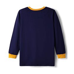 Pine Kids Single Jersey Knit Full Sleeves Night Suit With Text Print - Navy Blue & Mustard
