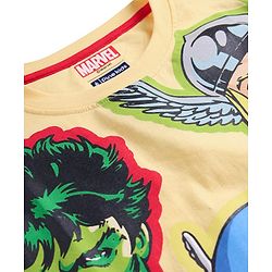Pine Kids Marvel Single Jersey Knit Half Drop Shoulder Sleeves Oversized T-Shirt & Shorts Set With Avengers Graphics & Badge Detailing - Yellow & Blue