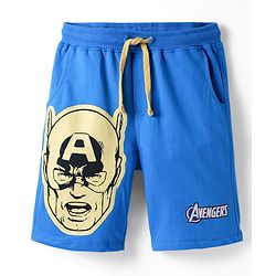 Pine Kids Marvel Single Jersey Knit Half Drop Shoulder Sleeves Oversized T-Shirt & Shorts Set With Avengers Graphics & Badge Detailing - Yellow & Blue