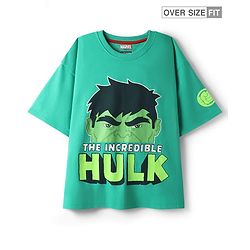 Pine Kids Marvel Single Jersey Knit Drop Shoulder Half Sleeves Oversized T-Shirt with Hulk Graphics - Green