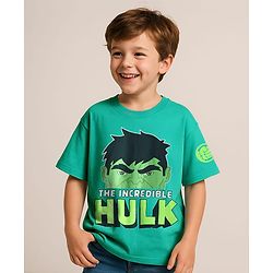 Pine Kids Marvel Single Jersey Knit Drop Shoulder Half Sleeves Oversized T-Shirt with Hulk Graphics - Green