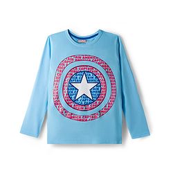 Pine Kids Marvel Single Jersey Knit Full Sleeves Night Suit With Captain America Print - Light Blue