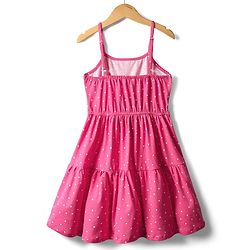 Pine Kids Cotton Knit Full Sleeves Tiered Frock With Jacket & Polka Dot Print - Pink & Lime Green