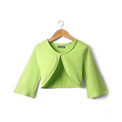 Pine Kids Cotton Knit Full Sleeves Tiered Frock With Jacket & Polka Dot Print - Pink & Lime Green