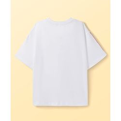 Pine Kids Disney Single Jersey Knit Half Sleeves Oversized Drop Shoulder T-Shirt & Denim Shorts With Mickey Mouse Graphics - White & Blue