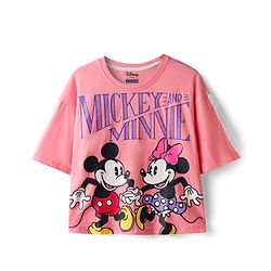 Pine Kids Disney Single Jersey Knit Oversized Drop Shoulder Half Sleeves T-Shirts & Skirt Set with Minnie Mouse Graphics - Pink & Blue