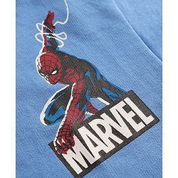 Pine Kids Marvel Terry Knit Half Drop Shoulder Sleeves Oversized T-Shirt with Front & Back Spider Man Graphics - Blue
