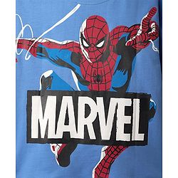 Pine Kids Marvel Terry Knit Half Drop Shoulder Sleeves Oversized T-Shirt with Front & Back Spider Man Graphics - Blue
