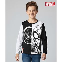 Pine Kids Marvel Single Jersey Knit Full Sleeves Cut & Sew T-Shirt with Spider Man Graphics - Black & White