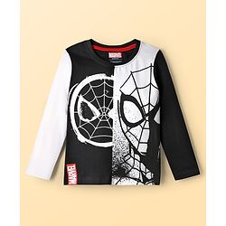 Pine Kids Marvel Single Jersey Knit Full Sleeves Cut & Sew T-Shirt with Spider Man Graphics - Black & White