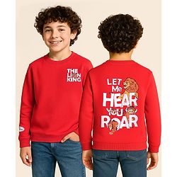 Pine Kids Disney Full Sleeves Sweatshirt With Front And Back Lion King Graphics - Red