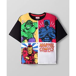 Pine Kids Marvel Single Jersey Knit Half Drop Sleeve Oversized T-Shirt & Track Pant Set with Avengers Graphic - Black