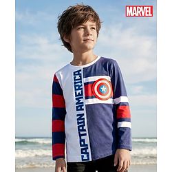 Pine Kids Marvel Single Jersey Knit Full Sleeves Cut & Sew T-Shirt with Captain America Graphics - Multicolor