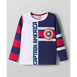 Pine Kids Marvel Single Jersey Knit Full Sleeves Cut & Sew T-Shirt with Captain America Graphics - Multicolor