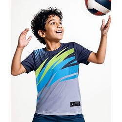 Pine Active Half Sleeves T-Shirt with Abstract Print - Grey