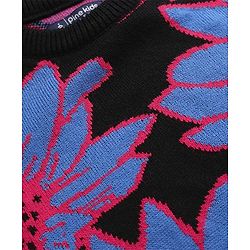 Pine Kids Knitted Full Drop Shoulder Sleeves Pullover Sweater With Floral Design - Black