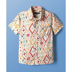 Pine Kids Viscose Woven Half Sleeves Abstract Printed Shirt - White
