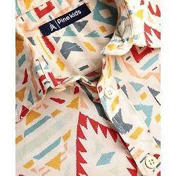 Pine Kids Viscose Woven Half Sleeves Abstract Printed Shirt - White
