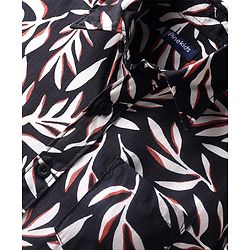 Pine Kids Viscose Woven Half Sleeves Leaves Printed Shirt - Black