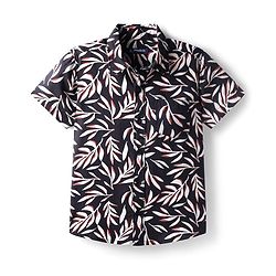 Pine Kids Viscose Woven Half Sleeves Leaves Printed Shirt - Black