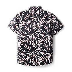 Pine Kids Viscose Woven Half Sleeves Leaves Printed Shirt - Black