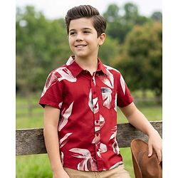 Pine Kids Viscose Woven Half Sleeves Shirt With Abstract Print - Red