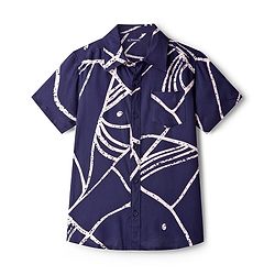 Pine Kids Viscose Woven Half Sleeves Shirt With Abstract Print - Navy Blue