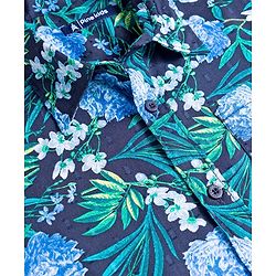Pine Kids Viscose Woven Half Sleeves Shirt With Floral Print - Blue